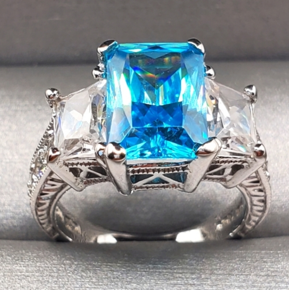 Radiant Blue Topaz Silver Ring